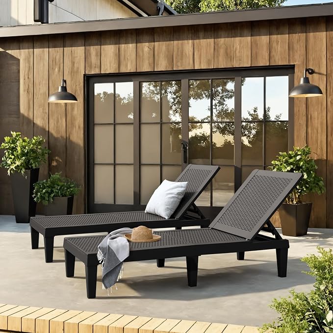 JUMMICO Patio Chaise Lounge Chair Set of 4 Outdoor PE Waterproof Adjustable - Image 2