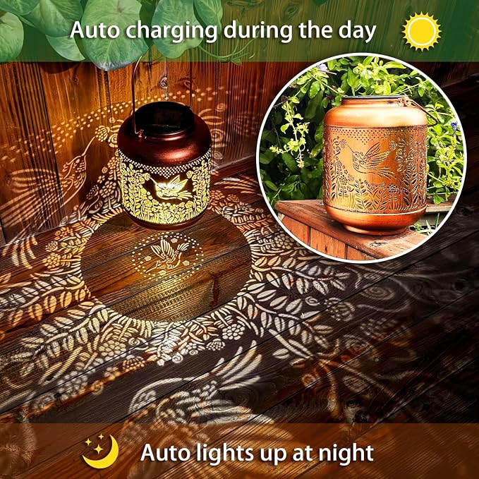 2 Pack Hummingbird Outdoor Solar Hanging Lanterns Waterproof LED Solar Lights - Image 5