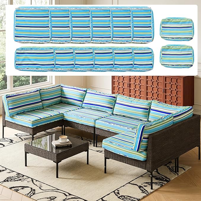 14Pcs Outdoor Cushion Covers Replacement Washable Waterproof UV w/Zipper - Image 2