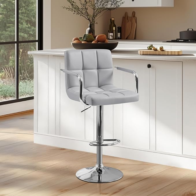 Yaheetech Bar Stools, PU Leather Adjustable Swivel Barstools, Hydraulic Kitchen - Image 2