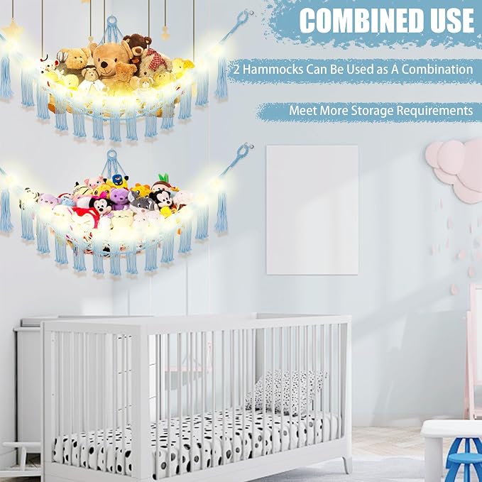 Stuffed Animal Hammock with LED Light, Large Stuffed Animals Storage Corner - Image 8