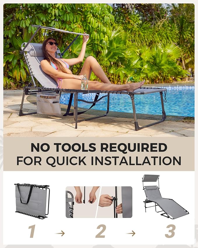 KingCamp Oversized Padded Chase Lounge Chairs, Extra-Wide Folding Tanning Chair - Image 9