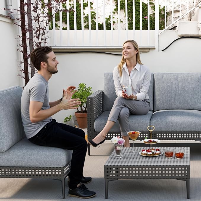 Outdoor Patio Sofa Conversation Set–Rattan 4 Seats Comfortable Couch - Image 3