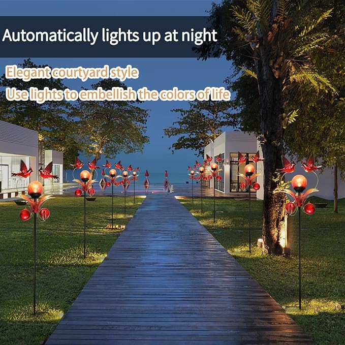 VCUTEKA Cardinal Solar Lights Outdoor Metal Garden Stake Waterproof Crackle - Image 3