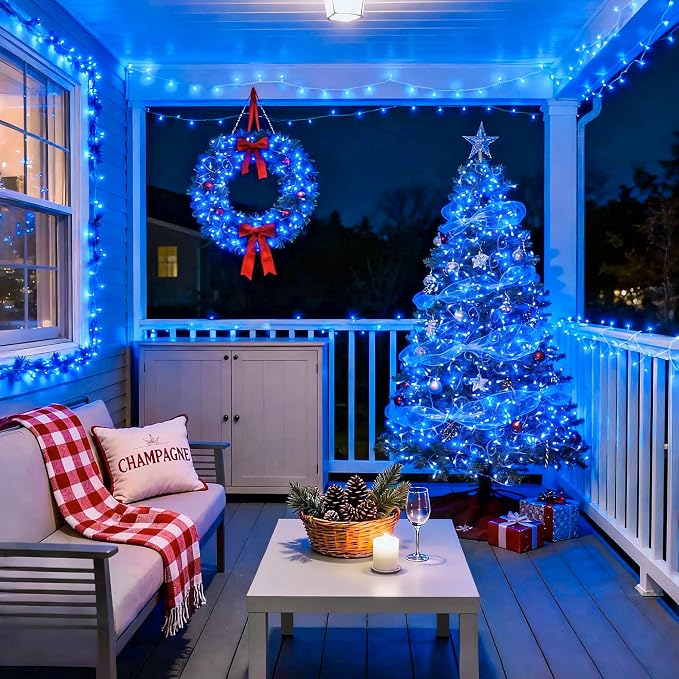 JMEXSUSS Blue Christmas String Lights Indoor Outdoor, 66ft 200 LED Blue String - Image 2