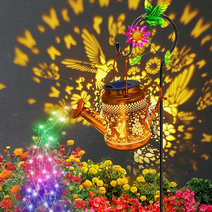 2 Pack Solar Lanterns Outdoor Waterproof, Hummingbird Watering Can Garden Decor - Image 2