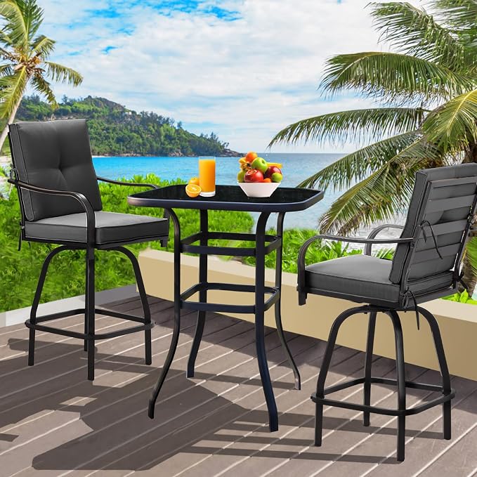 Patio Swivel Bar Stools, Outdoor Bar Height Swivel Chairs Set of 2 - Image 8