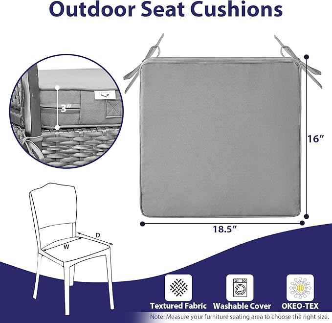 Outdoor Chair Cushions Set of 4 -Waterproof Outdoor Seat Cushions - Image 6