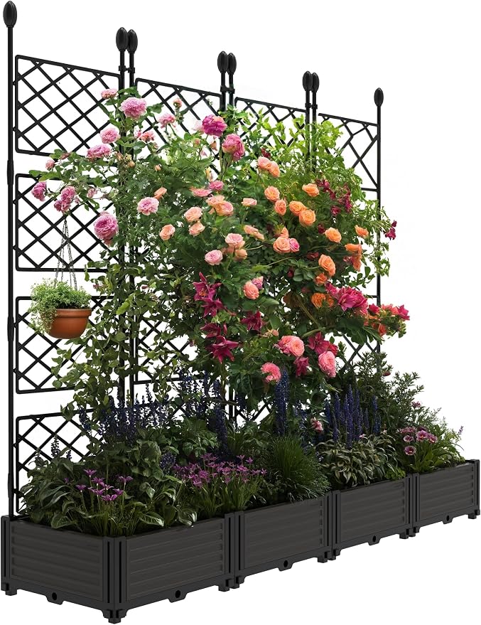 4 PCS Raised Garden Bed with Trellis, Patio Privacy Screen & Balcony Garden - Image 8