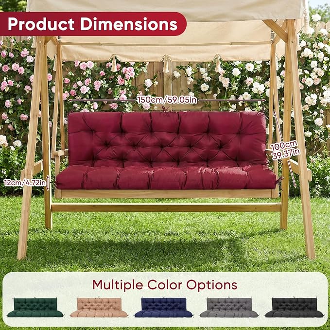 Waterproof Porch Swing Cushions 60 Inch, 2 3-Seater Replacement - Image 7