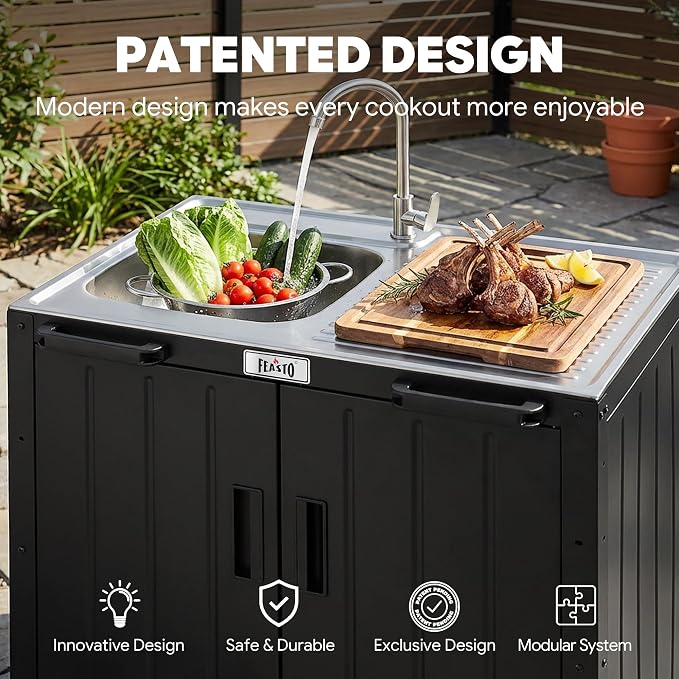 Outdoor Kitchen Island with Stainless Steel Sink and Storage Cabinet, 35-Inch - Image 4