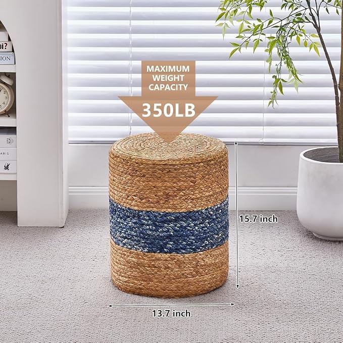 Wimarsbon Ottoman Foot Rest Stool Round Natural Seagrass Foot Stool Hand-Woven - Image 3