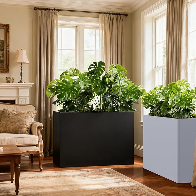 Black Steel Metallic Heavy Planter 36" x 15" x 24" - Image 4