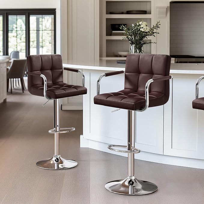 Yaheetech Bar Stools Set of 2, Adjustable PU Leather Swivel Barstools, Modern - Image 2