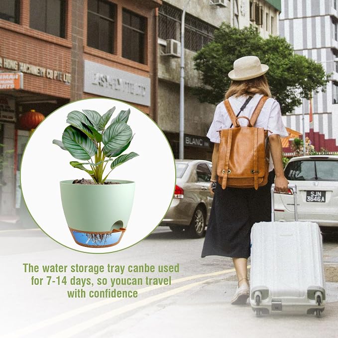 8 inch Self Watering Pots, 2 Pack Plastic Planters - Image 6