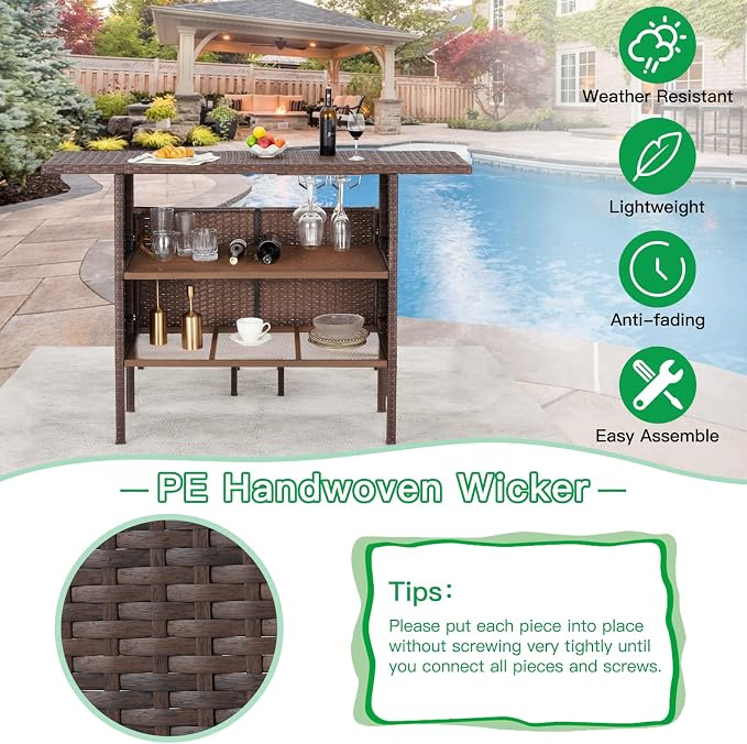 ECOTOUGE Patio Wicker Bar Table, Outdoor Rattan Counter Table - Image 4
