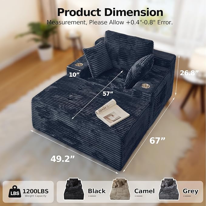 CHORRO67 Chaise Lounge Chair Indoor, Oversized Boneless Single Sleeeper Couch - Image 2