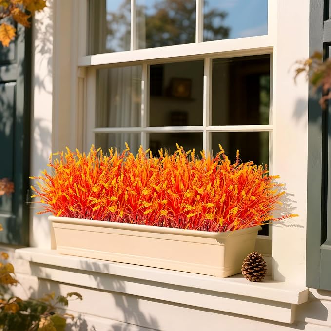 Artificial Fake Plants Flowers for Outdoors Fall Decor, 12 Bundles Fall Leaves - Image 4