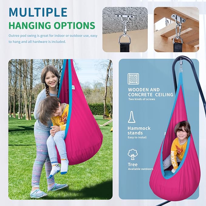 OUTREE Kids Pod Swing Seat, Cotton Child Hammock Swing Chair, Sensory Swing - Image 2