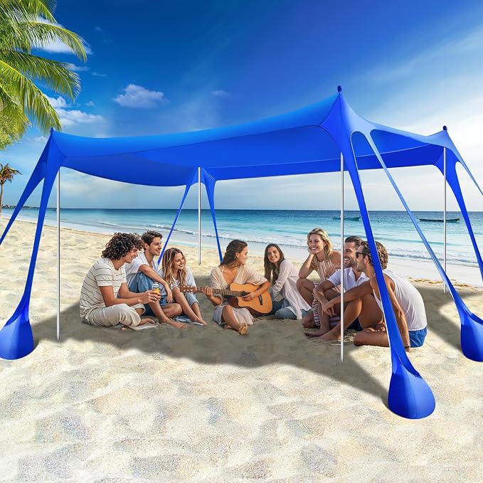 Rhino Valley Beach Tent Shade Canopy UPF50+ Protection, 8 Sandbags, 4 Stability by RhinoValley