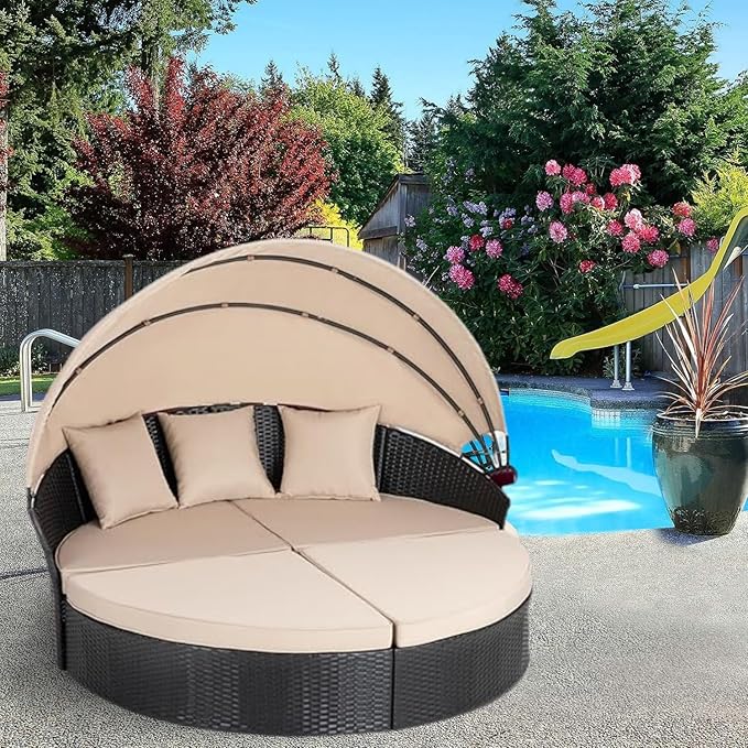 Outdoor Round Daybed Cushion Cover, Replacement Patio 66" Sun Bed 4 in 1 - Image 5