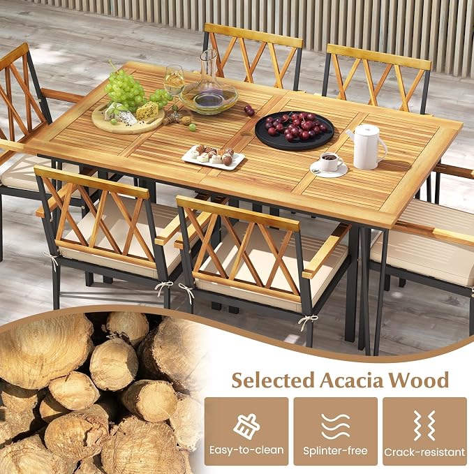 Tangkula 7-Piece Patio Dining Set, Acacia Wood Outdoor Furniture Set - Image 6