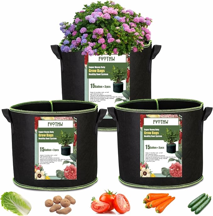 3-Pack 15 Gallon Plant Grow Bags, Thickened Nonwoven Fabric Pots by FVOTNW