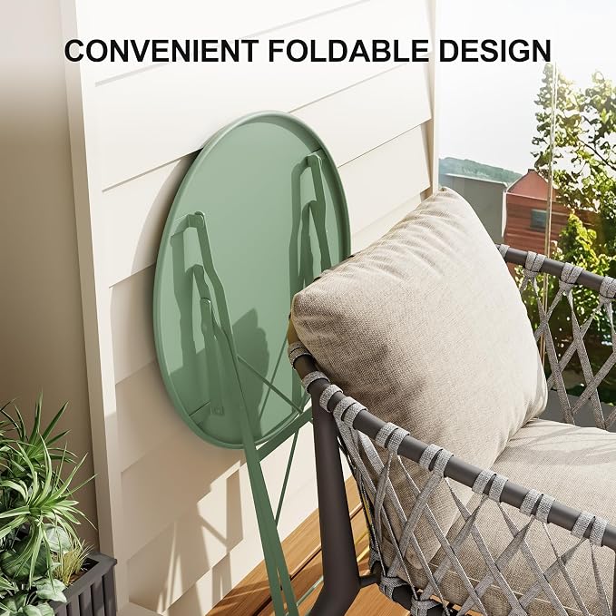 Bistro Table and Chairs Set of 2, 3 Piece Outdoor/Indoor Folding Patio Bistro - Image 7