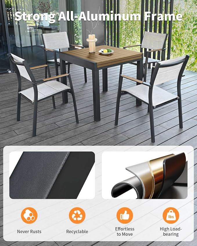 5 Pieces Expandable Patio Dining Set, Never-Rust Aluminum Outdoor Dining Table - Image 7