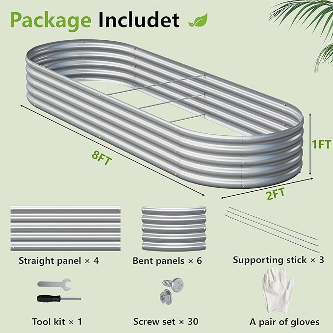 2PCS 8x2x1ft Galvanized Metal Raised Garden Bed Kit, Outdoor Planter Box - Image 2