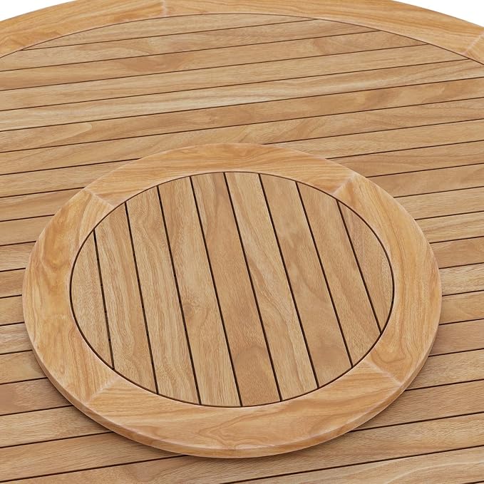 Modway Wellspring Outdoor Patio Round Teak Wood 63" Dining Table in Natural - Image 2