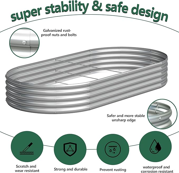 2PCS 8x4x1FT Galvanized Raised Garden Bed Kit, Vegetable Boxes-Oval Metal - Image 2