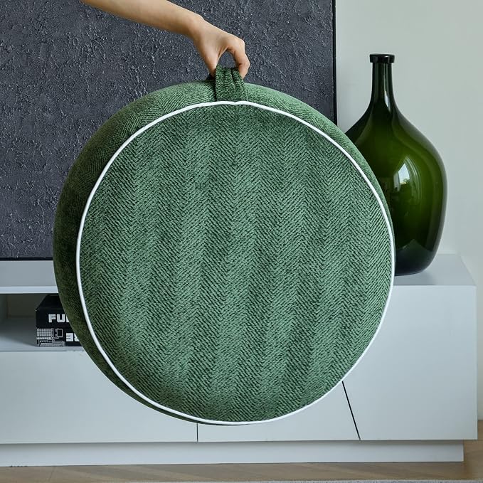Inflatable Pouf Ottoman, 21x10 Inches Stuffed Chenille Ottoman - Image 5