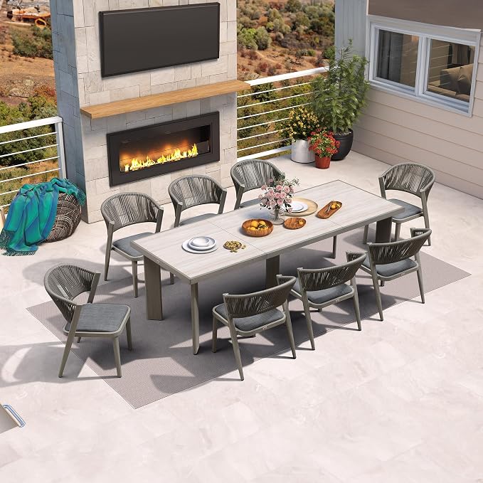 PURPLE LEAF 8-Piece Patio Dining Set Outdoor Furniture Rectangular Table and by PURPLELEAF