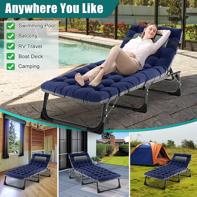 DoCred Heavy Duty Chaise Lounge Chair, Adjustable 5-Position Folding Chaise - Image 7