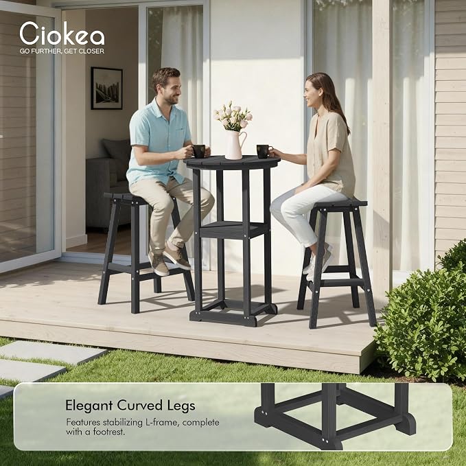 Ciokea 3 Pcs Compact Outdoor Bar Set, Space-Saving Round Bistro Set - Image 5