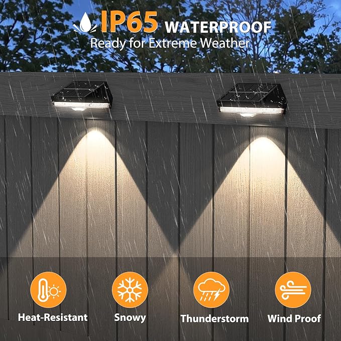 Solar Fence Lights, 9 Lighting Modes ＆ Color Changing Mode IP65 Waterproof - Image 6