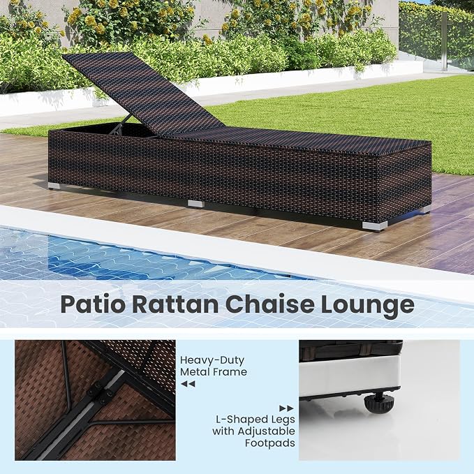 Tangkula Outdoor Chaise Lounge, Patio Wicker Lounge Chair w/ 4-Level Backrest - Image 6