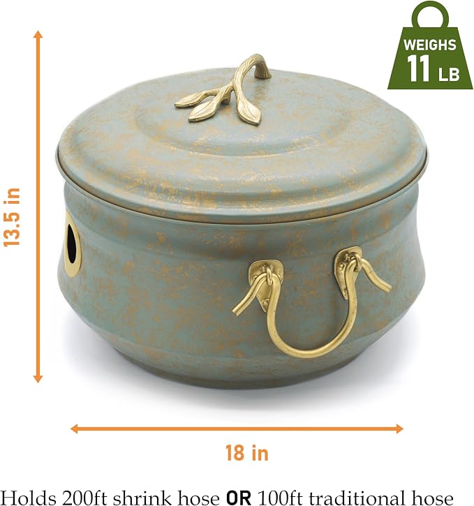 Sedona Hose Pot with Lid, Brass Accents, holds up to 100-Feet of Hose By Good - Image 4