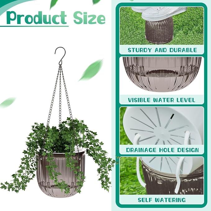 Meanplan 4 Pcs Self Watering Hanging Planter Indoor 6.5 Inch Hanging Baskets - Image 4
