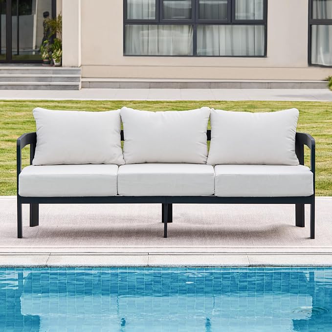 Outdoor Couch Aluminum Patio Furniture, 3-Seat All-Weather Metal Modern Patio - Image 8