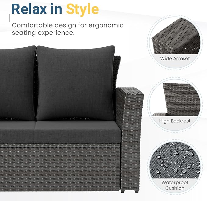 Wisteria Lane All Weather Wicker Patio Couch, 3 Seats Patio Sofa - Image 3