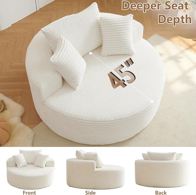 Oversized Round Chair Lounge Chaise Indoor, Upholstered Corduroy Deep Seat - Image 8