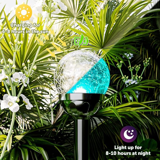 GIGALUMI Solar Outdoor, Cracked Glass Ball Solar Garden Lights, Color Changing - Image 5