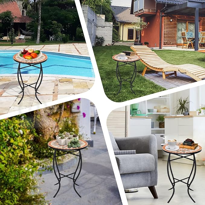 VCUTEKA Mosaic Side Table, Patio Accent Table Indoor and Outdoor End Table - Image 6