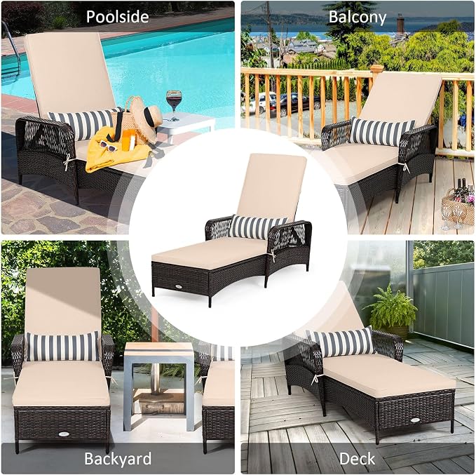 Tangkula Wicker Chaise Lounge Outdoor, Patio Rattan Reclining Chaise - Image 8