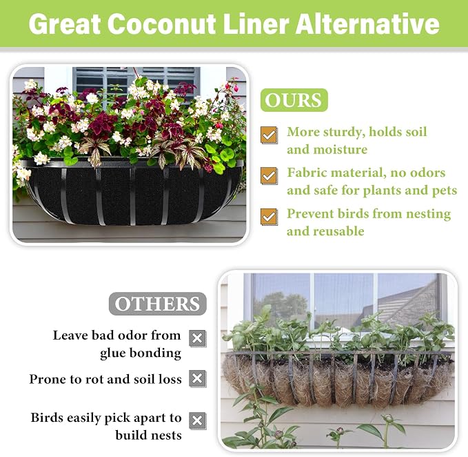 Riare 6 Pack 24 Inch Black Felt Window Box Liners- Fabric Trough Planter Basket - Image 4