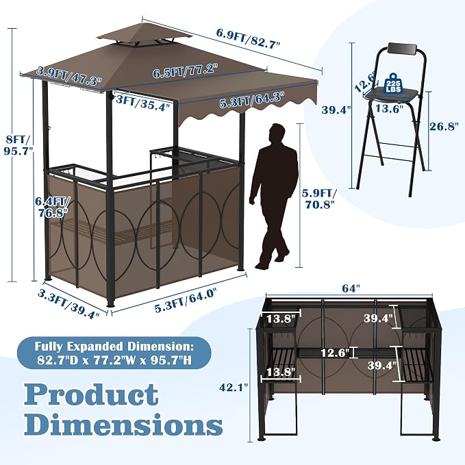 Outdoor Grill Gazebo with Patio Bar Set, Double-Tier BBQ Shelter with Side - Image 8