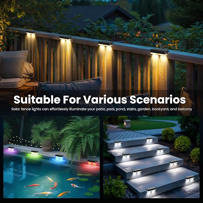 Solar Fence Lights Outdoor, 50 LM Solar Deck Lights 9 Fixed Colors & Color - Image 6