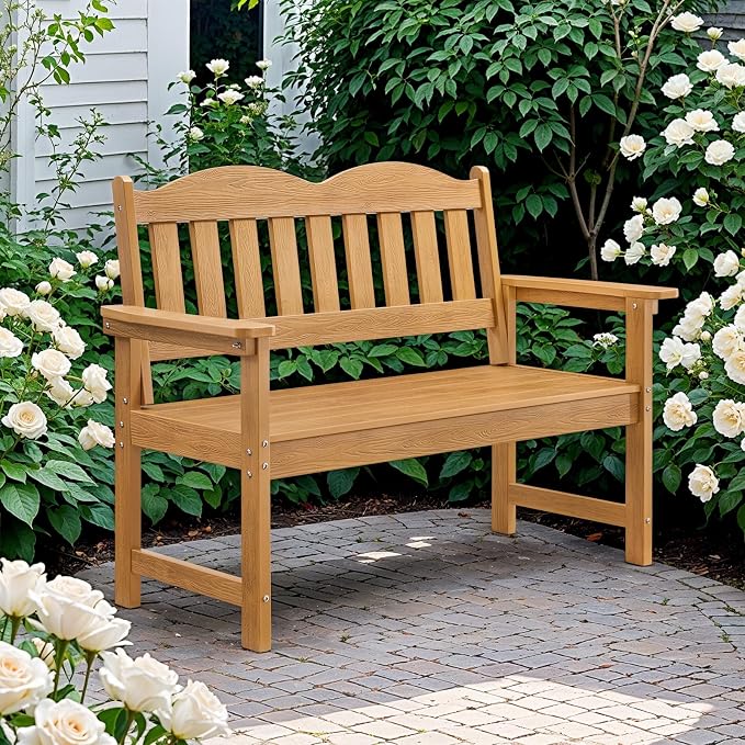 ONBRILL Outdoor Bench, 2-Person Poly Lumber Garden Bench - Image 2